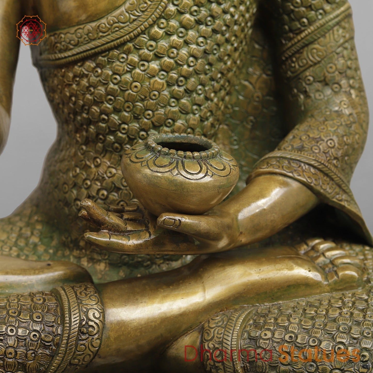 Brass Buddha seated Blessing Posture, Antique Patina Finish 22”