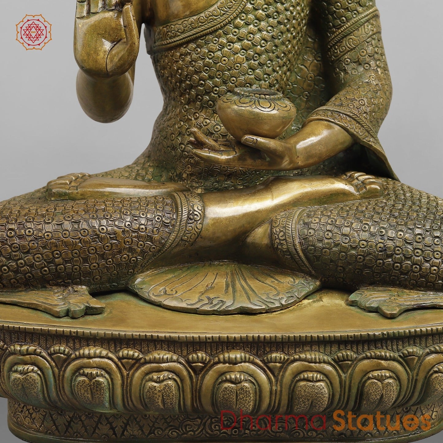 Brass Buddha seated Blessing Posture, Antique Patina Finish 22”