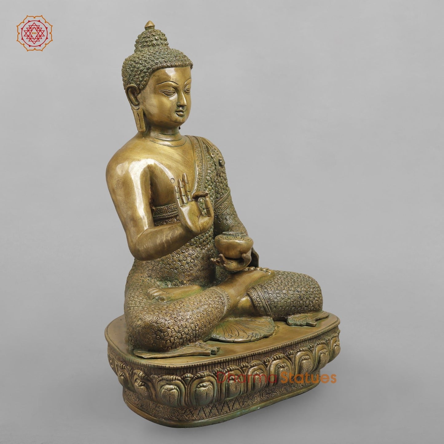 Brass Buddha seated Blessing Posture, Antique Patina Finish 22”