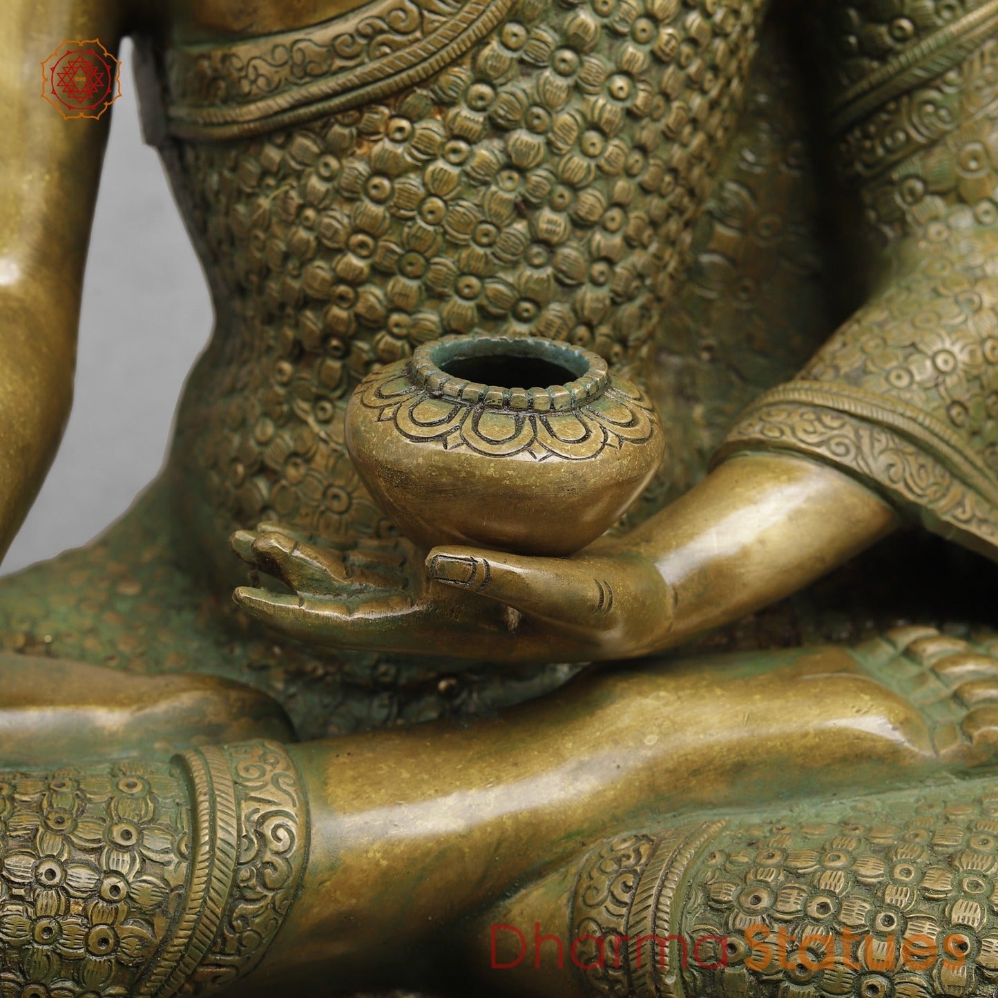Brass Buddha Seated sakyamuni (Bhumi spasht), Antique Patina Finish 22”