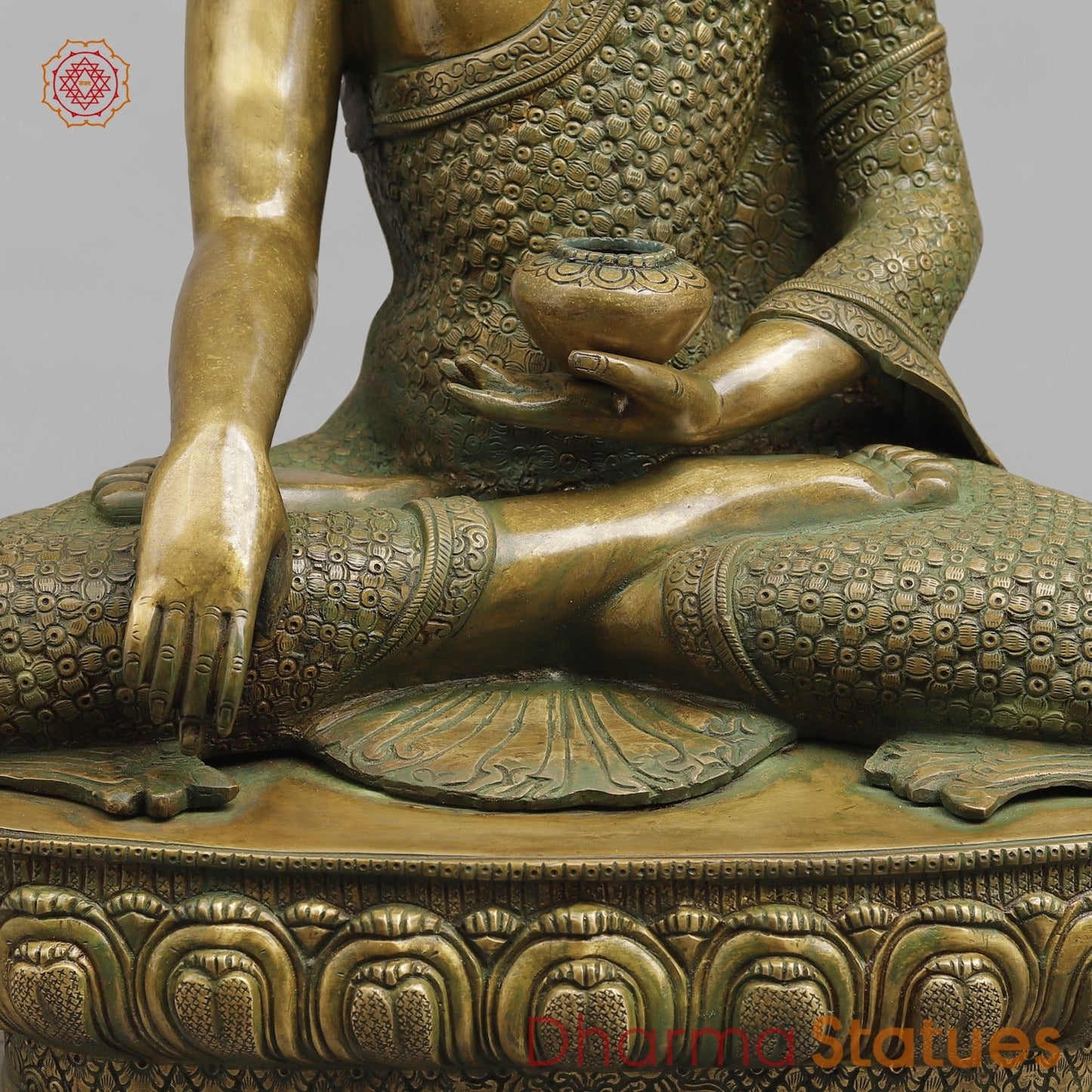 Brass Buddha Seated sakyamuni (Bhumi spasht), Antique Patina Finish 22”