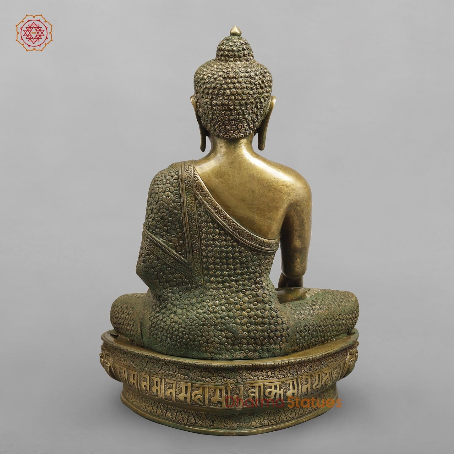 Brass Buddha Seated sakyamuni (Bhumi spasht), Antique Patina Finish 22”
