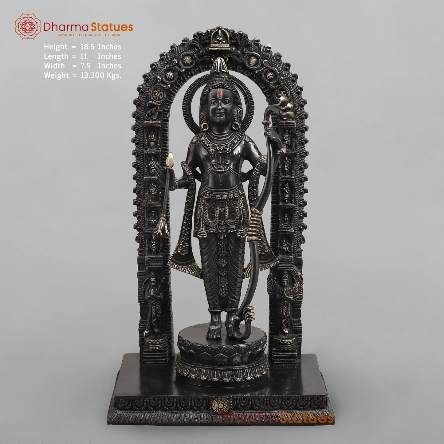 Brass Ram Lalla With Arch Fine (Ayodhya Ram),Royal Black Finish 18.5"