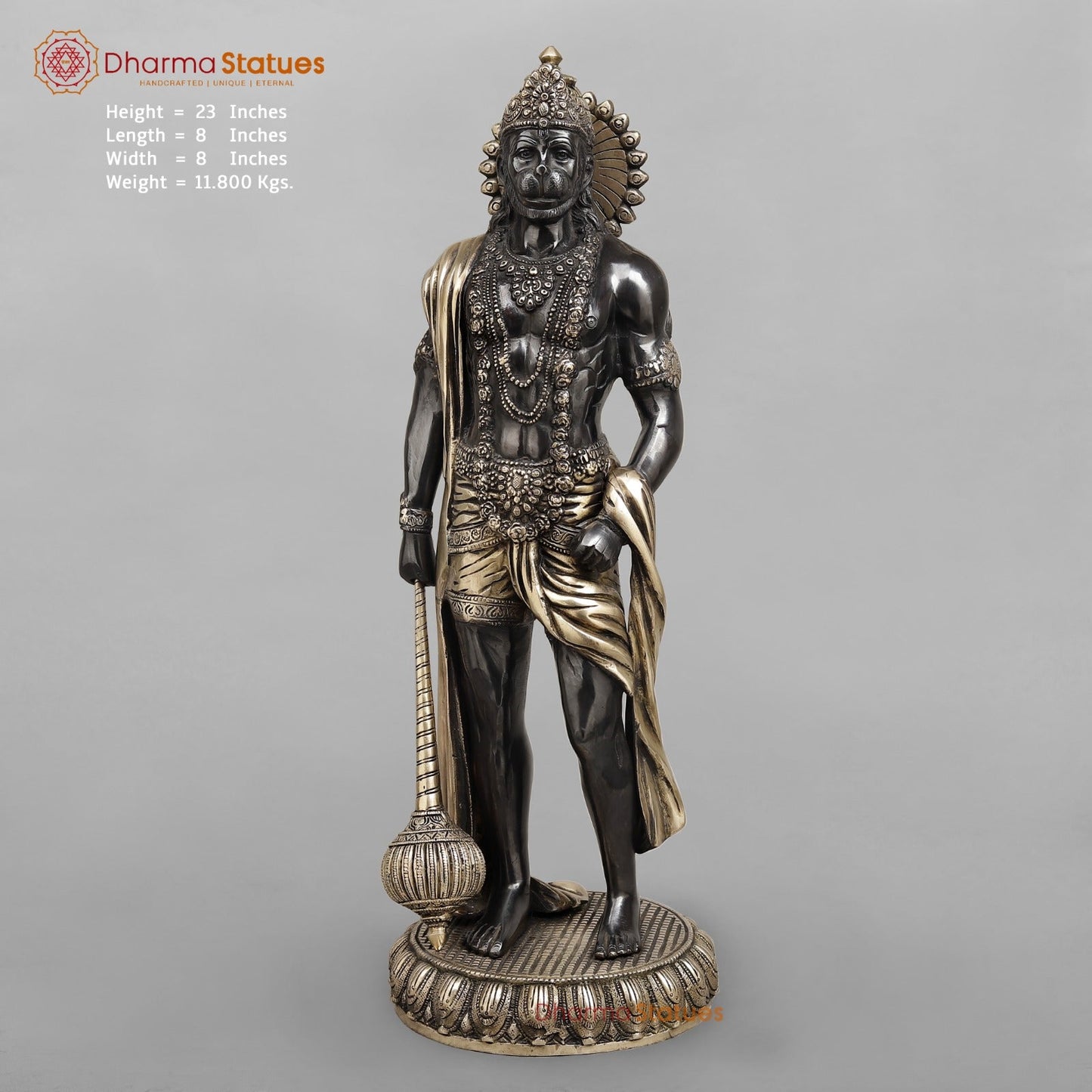Brass Bahubali Hanuman ji Standing Fine, Royal Black Finish 23"