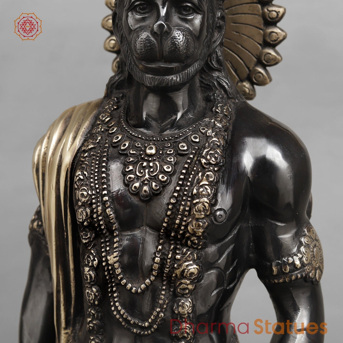Brass Bahubali Hanuman ji Standing Fine, Royal Black Finish 23"