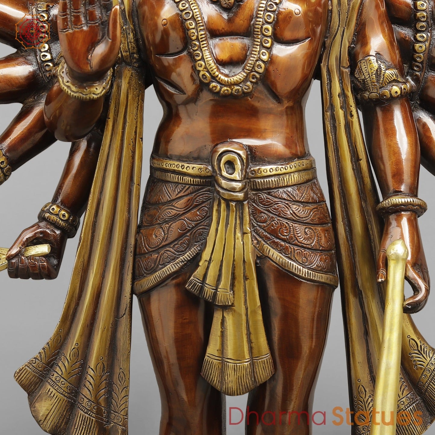 Brass Panchmukhi Hanuman Ji Standing Fine, Copper And Gold 30"