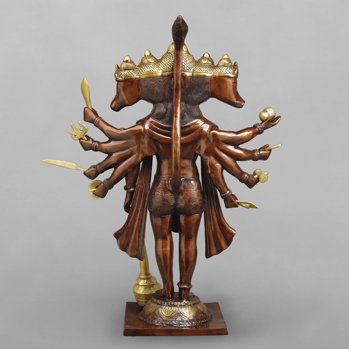 Brass Panchmukhi Hanuman Ji Standing Fine, Copper And Gold 30"