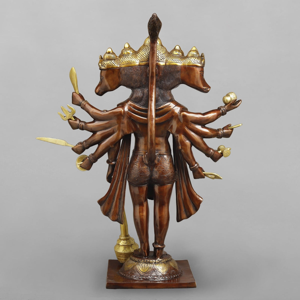Brass Panchmukhi Hanuman Ji Standing Fine, Copper And Gold 30"