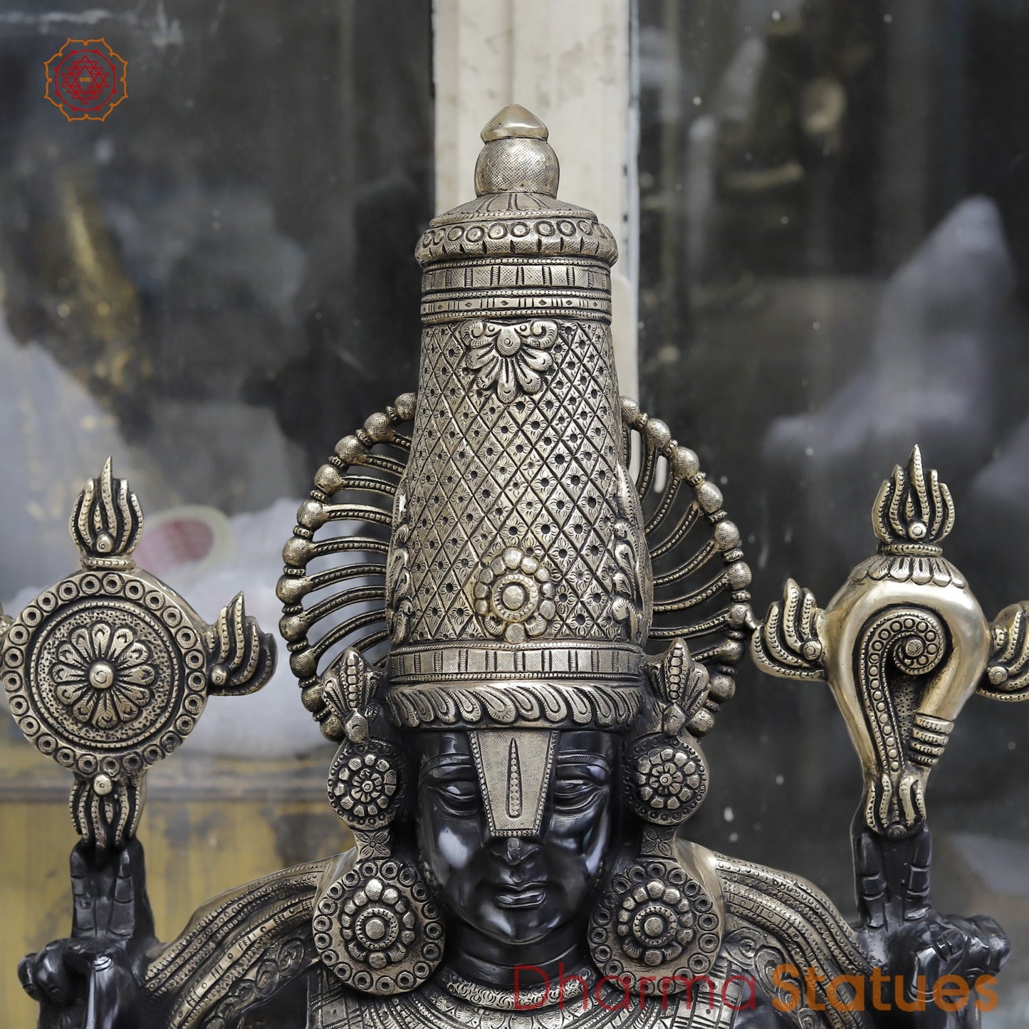 Brass Tirupati Balaji With Dhanlakshmi Fine, Black and Gold Finish 52”