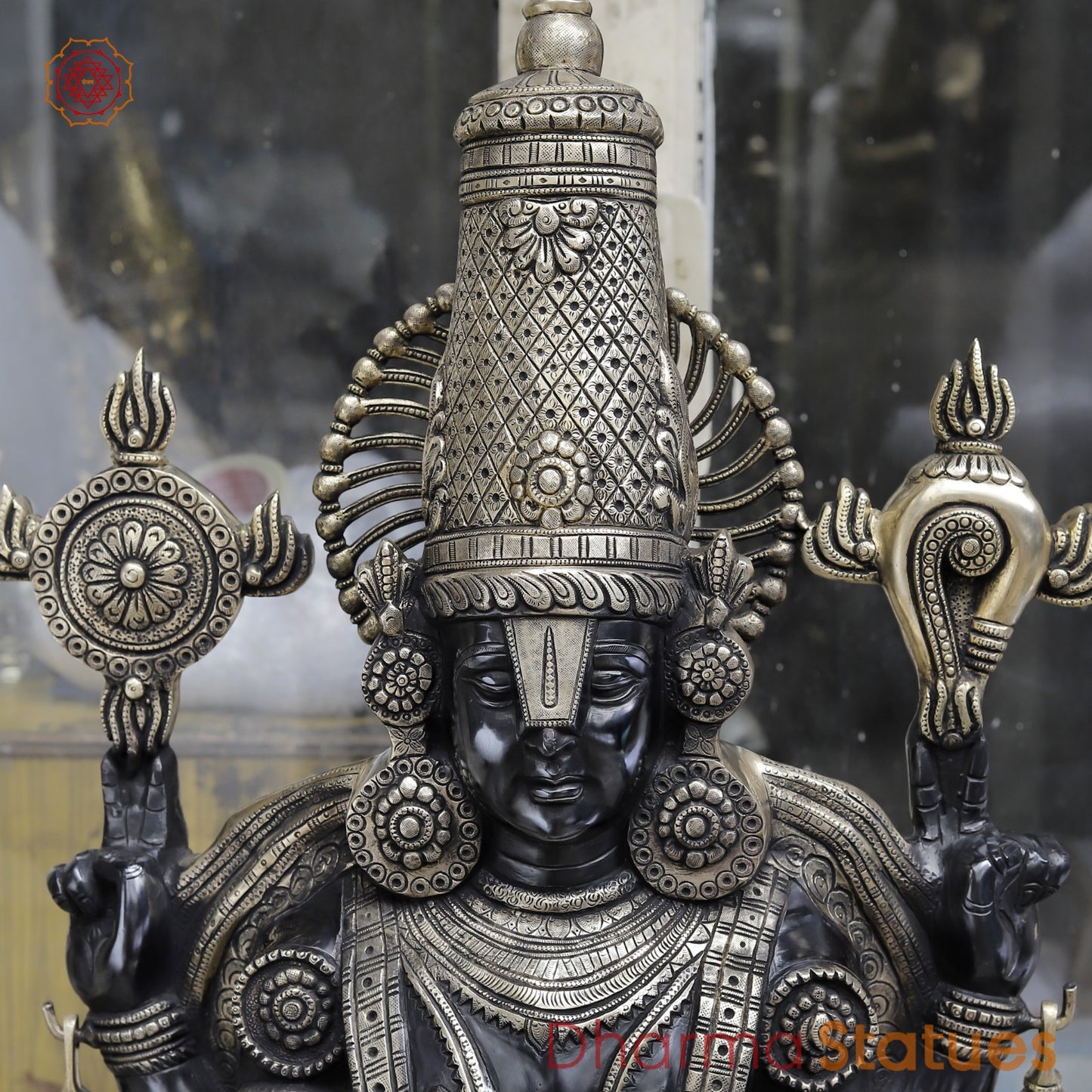 Brass Tirupati Balaji With Dhanlakshmi Fine, Black and Gold Finish 52”