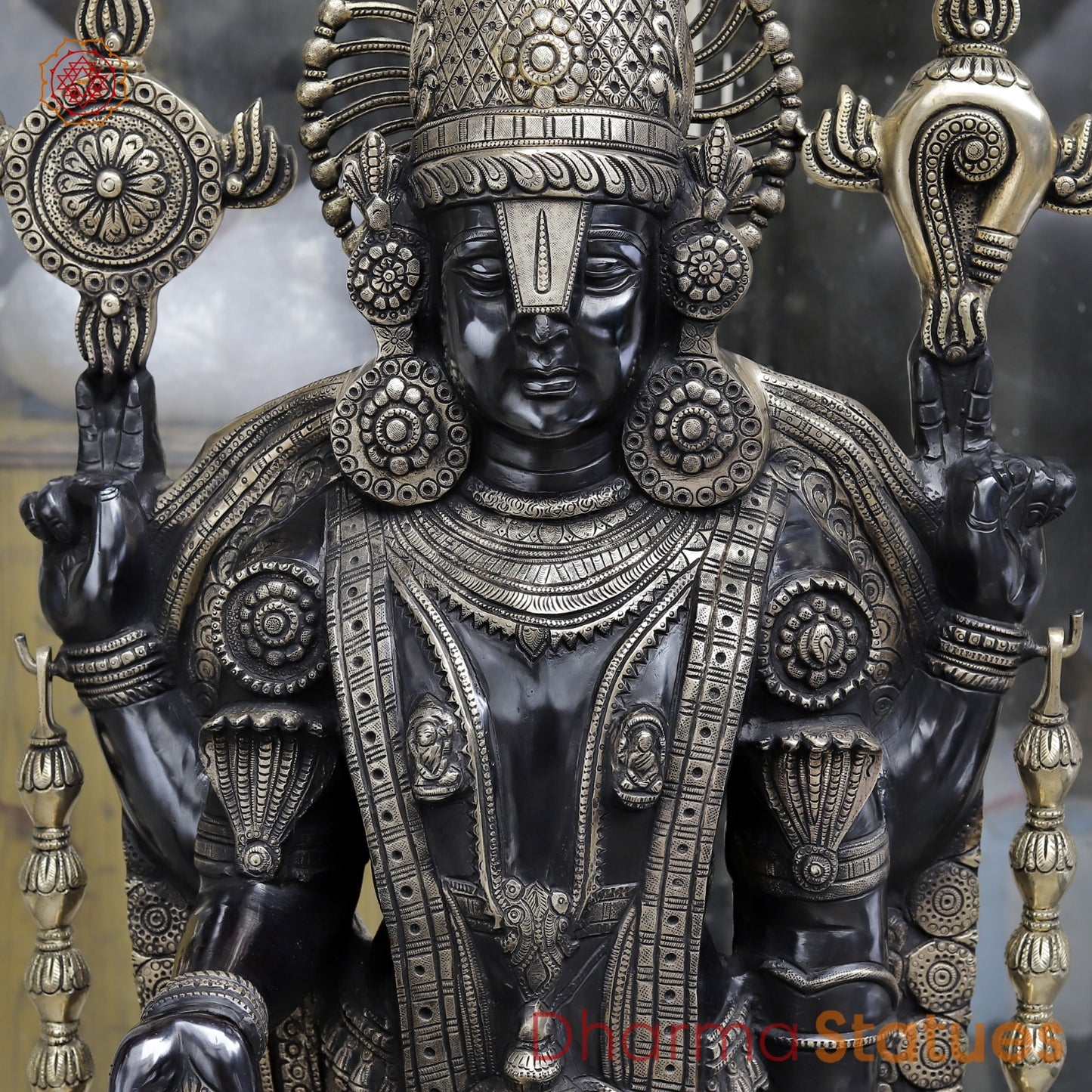 Brass Tirupati Balaji With Dhanlakshmi Fine, Black and Gold Finish 52”