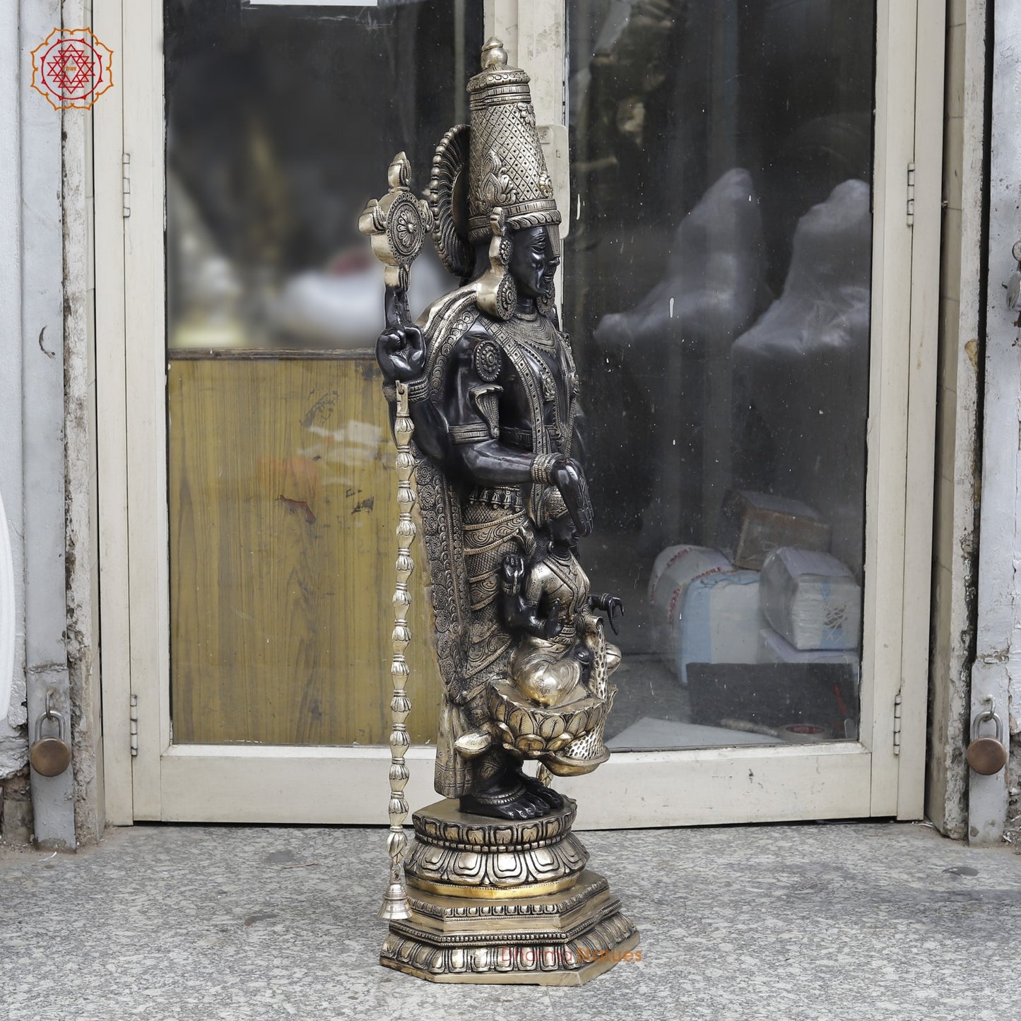Brass Tirupati Balaji With Dhanlakshmi Fine, Black and Gold Finish 52”