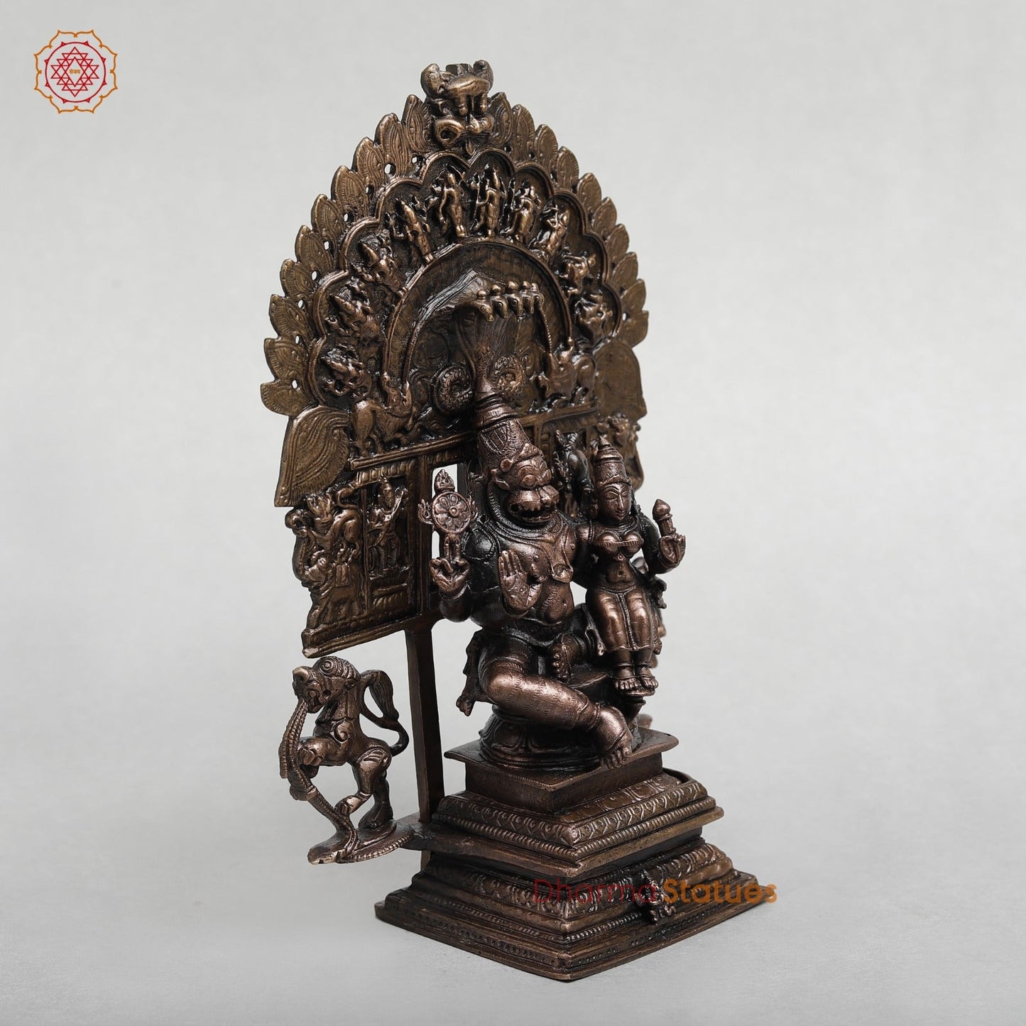 Copper Narsimha Seated With Arch Fine 9"