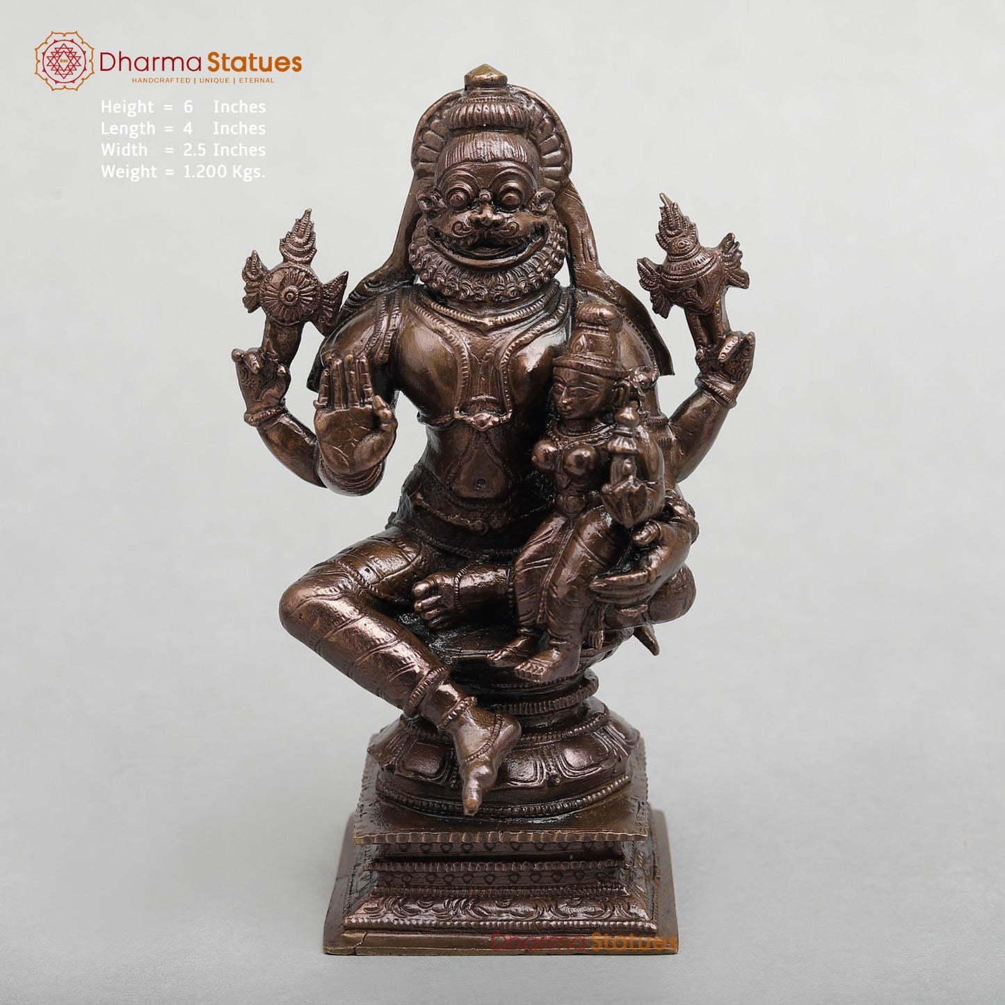 Copper Narsimha Seated With Lakshmi Fine 6"