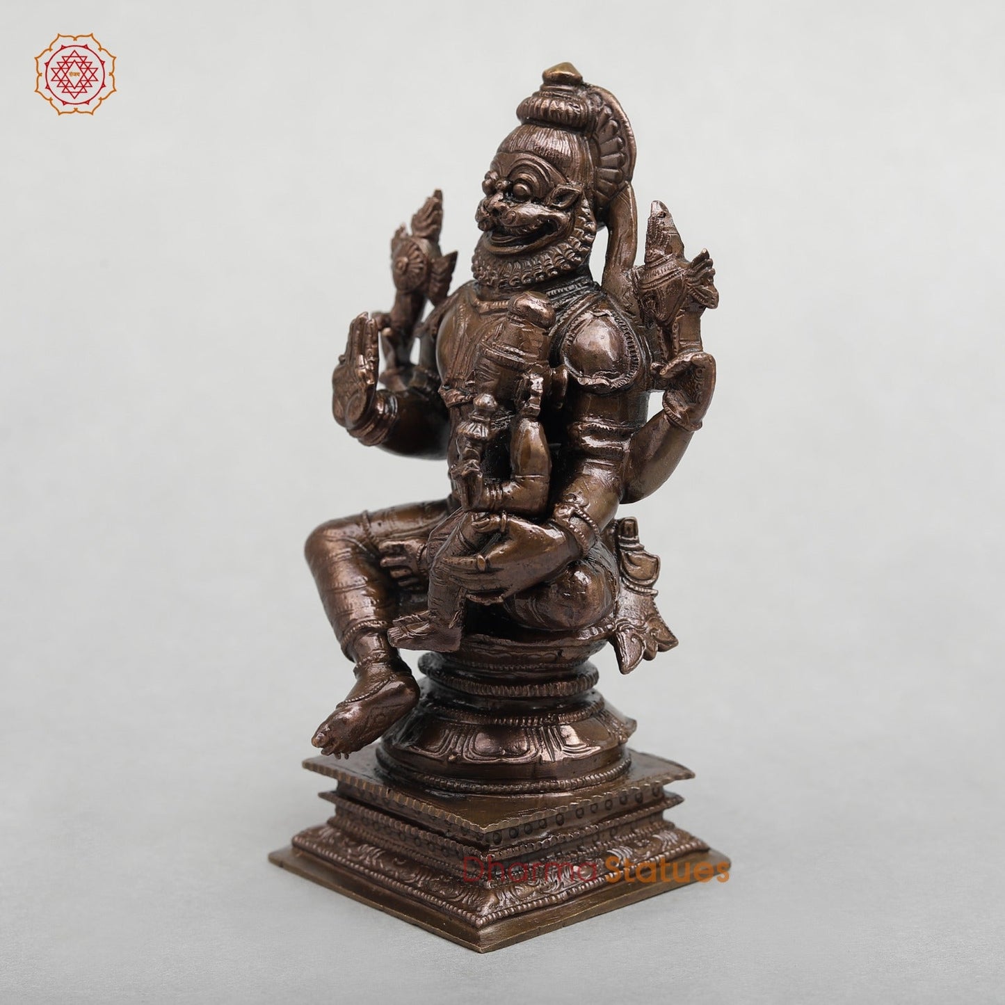 Copper Narsimha Seated With Lakshmi Fine 6"