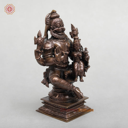 Copper Narsimha Seated With Lakshmi Fine 6"