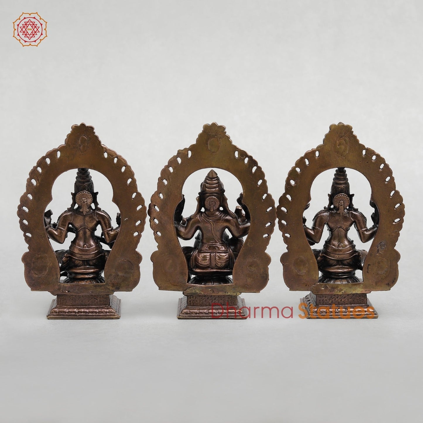 Copper Ganesh Lakshmi Saraswati with Arch Seated fine 5.5"