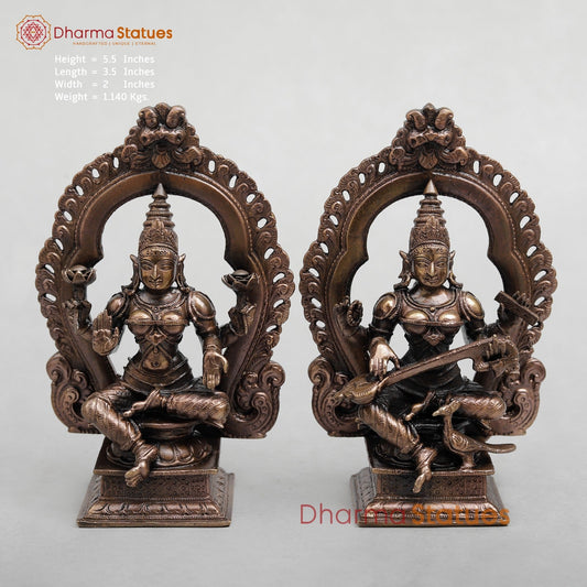 Copper Lakshmi Saraswati with Arch Seated fine 5.5"
