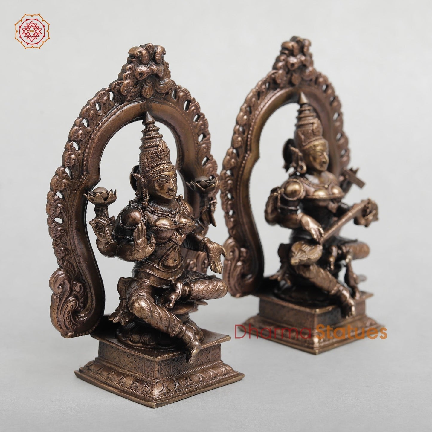 Copper Lakshmi Saraswati with Arch Seated fine 5.5"