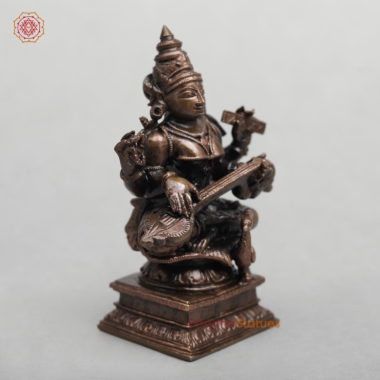 Copper Saraswati Seated Fine 3.5”