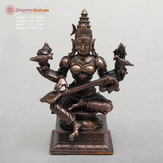 Copper Saraswati Seated Fine 4.5”