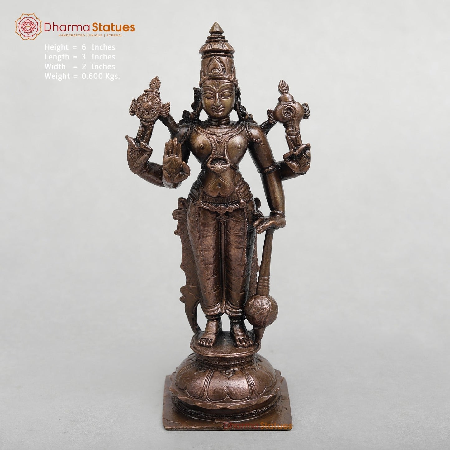 Copper Vishnu Standing Fine 6”