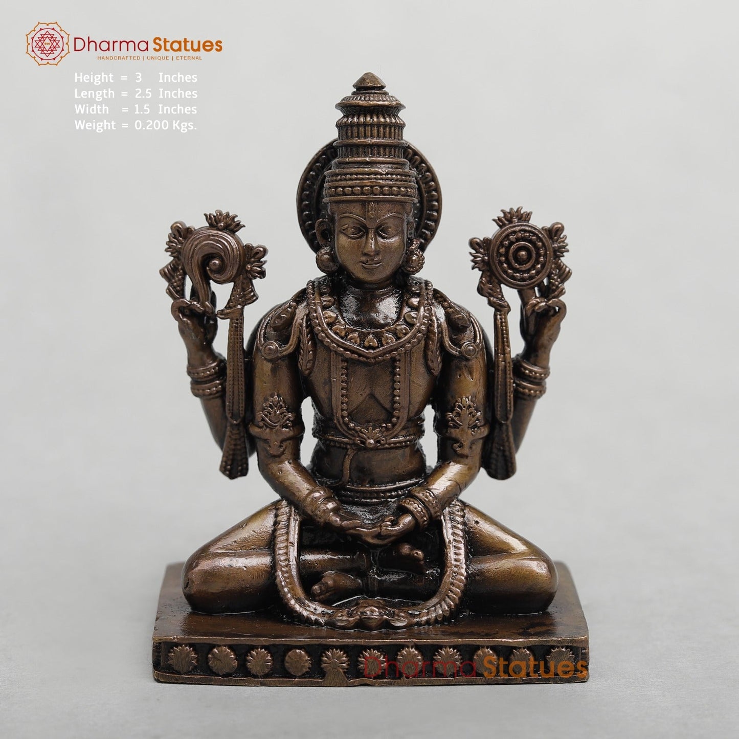 Copper Vishnu Seated Fine 3”