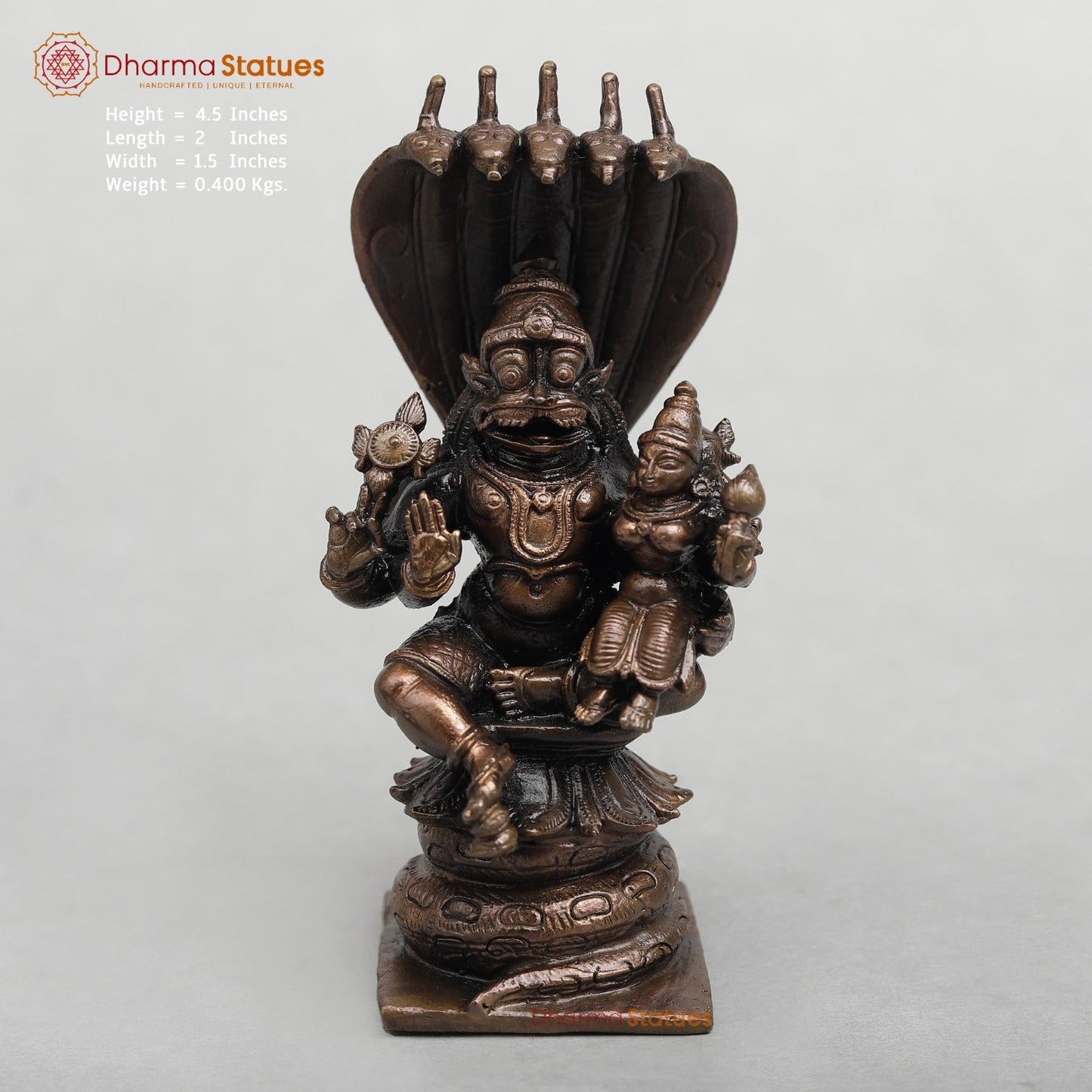 Copper Narsimha Lakshmi with snake 4.5”