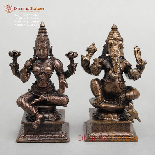 Copper Lakshmi Ganesh set seated 4.5”