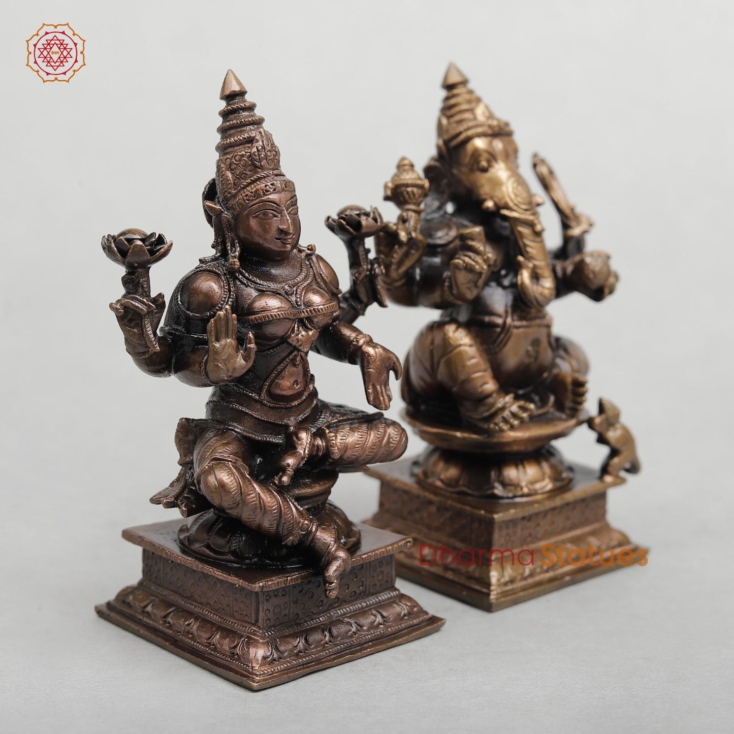 Copper Lakshmi Ganesh set seated 4.5”