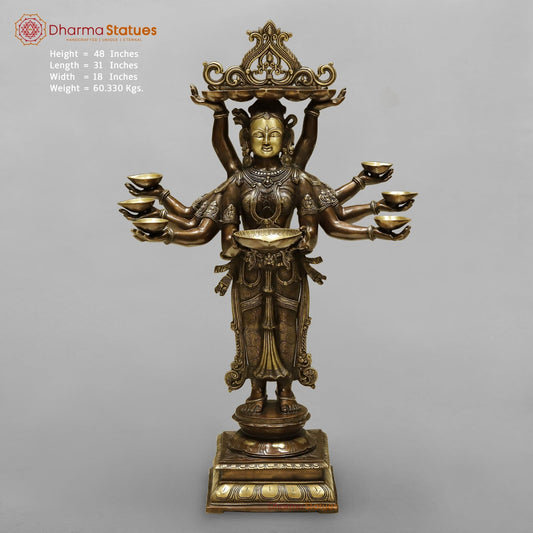 Brass Deep Lady With Multiple Hands (South India Made) Fine, Copper and Smooth Finish 48”