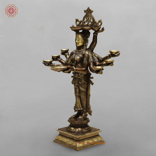 Brass Deep Lady With Multiple Hands (South India Made) Fine, Copper and Smooth Finish 48”