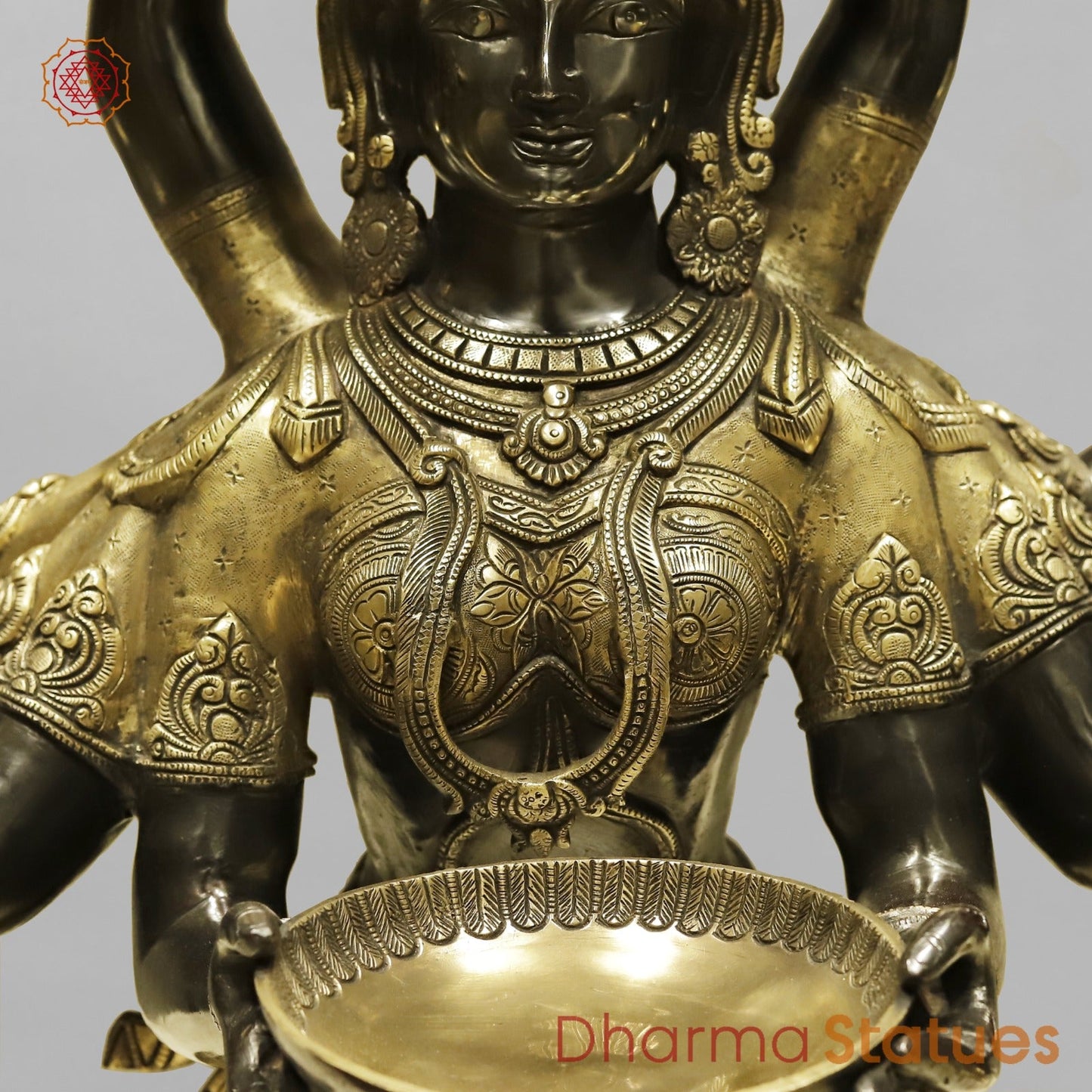 Brass Deep Lady With Multiple Hands (South India Made) Fine, Royal Black and Smooth Finish 48”