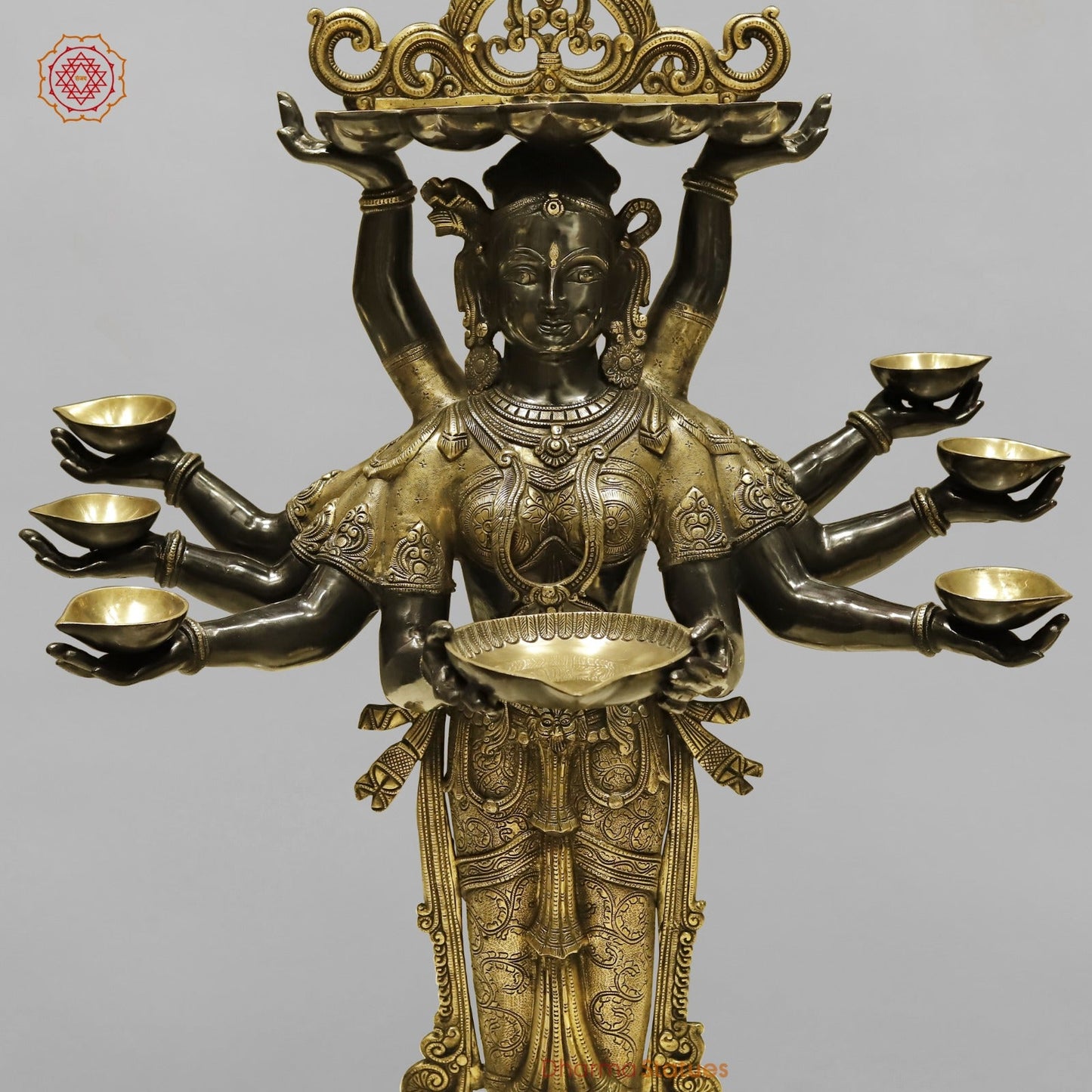 Brass Deep Lady With Multiple Hands (South India Made) Fine, Royal Black and Smooth Finish 48”