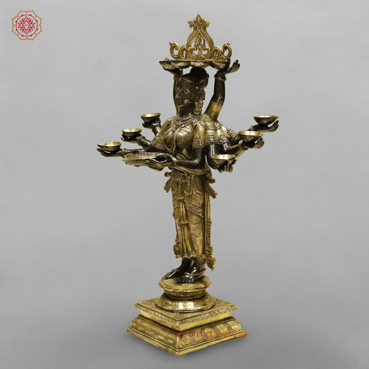 Brass Deep Lady With Multiple Hands (South India Made) Fine, Royal Black and Smooth Finish 48”