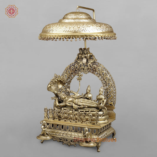 Bronze Vishnu Resting With Lakshmi & Brahma (Anantashayana) Fine 40”  Origin - Swamimalai, Tamil Nadu