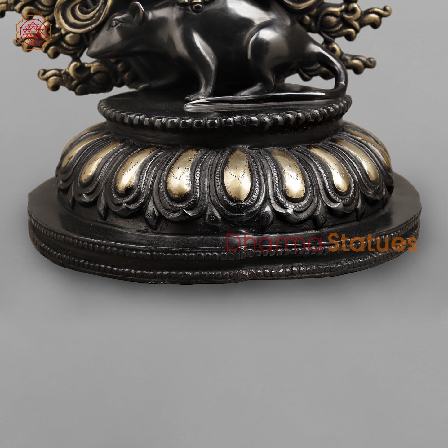 Brass Ganesh dancing With Many Hands on Rat Fine, Royal black Finish 31”