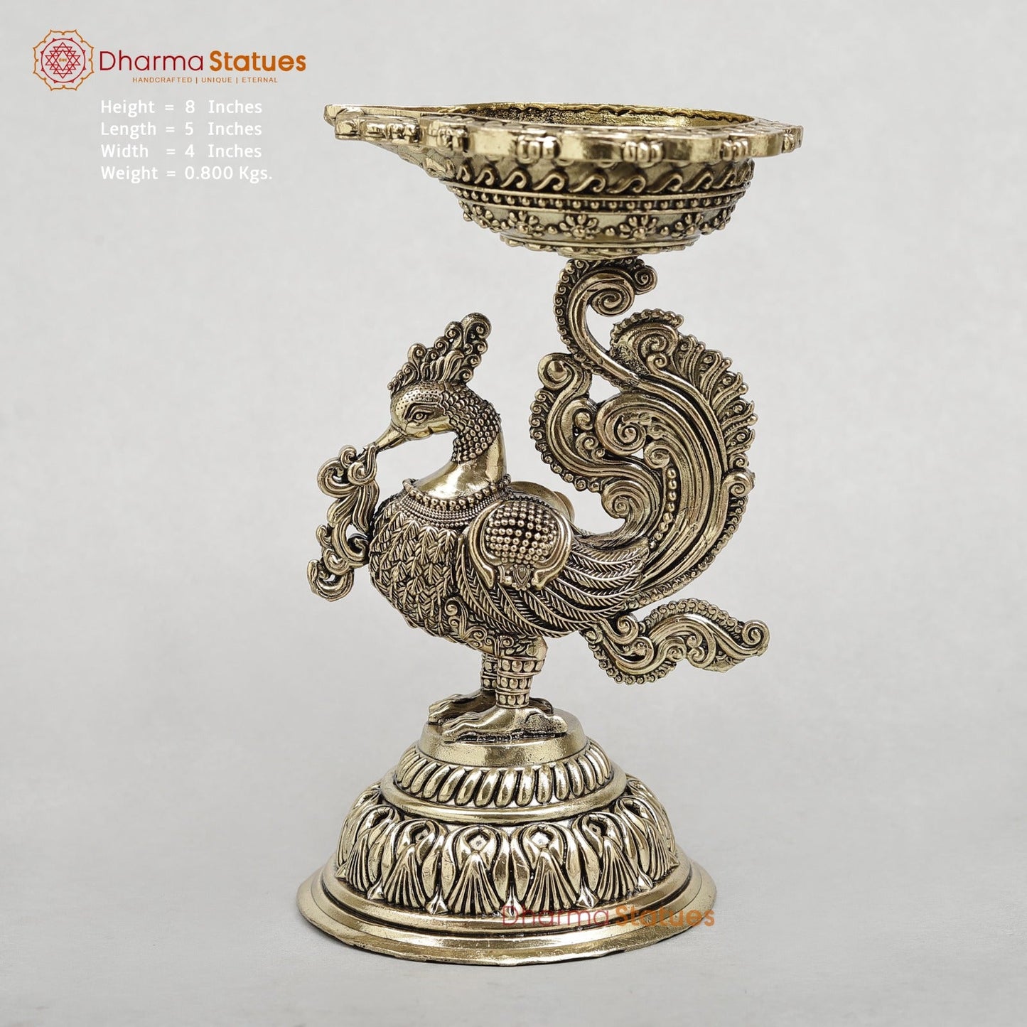 Brass Peacock Diya Fine 8”