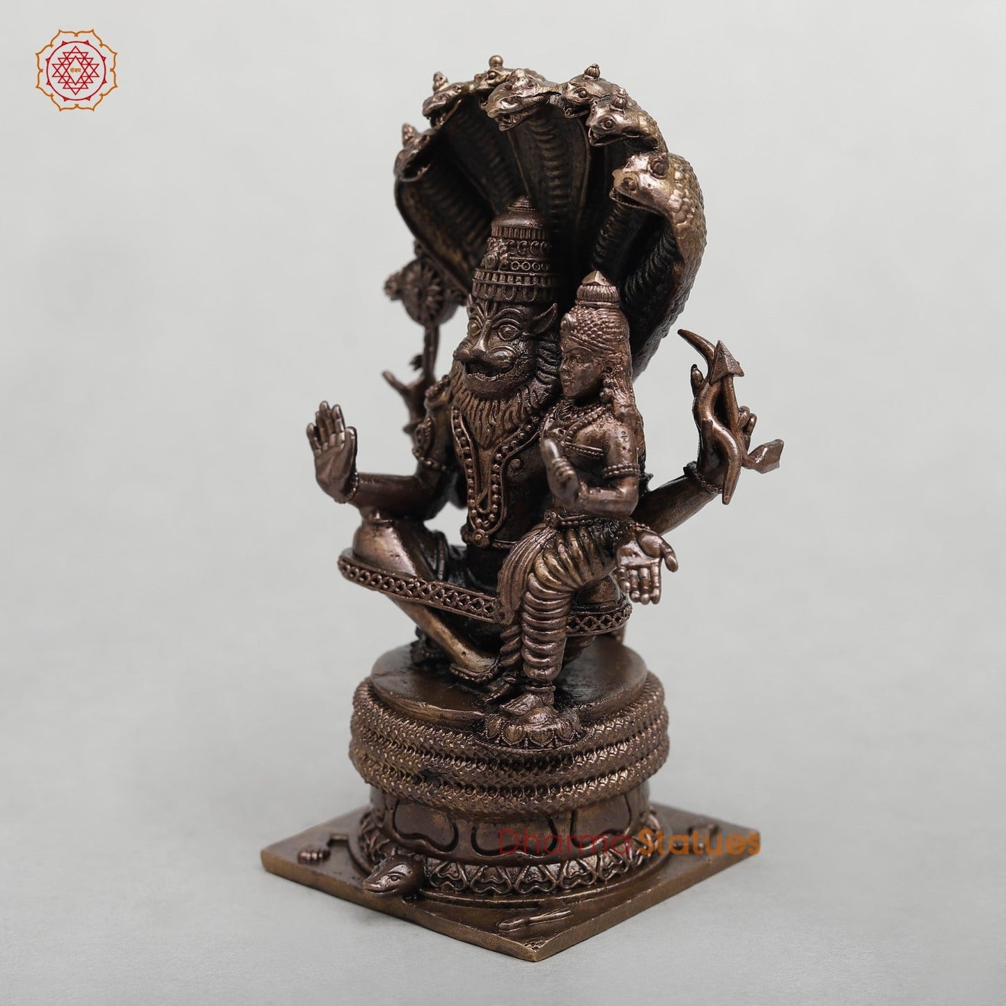 Copper Narsimha Lakshmi Seated Fine with Snake 4.5”