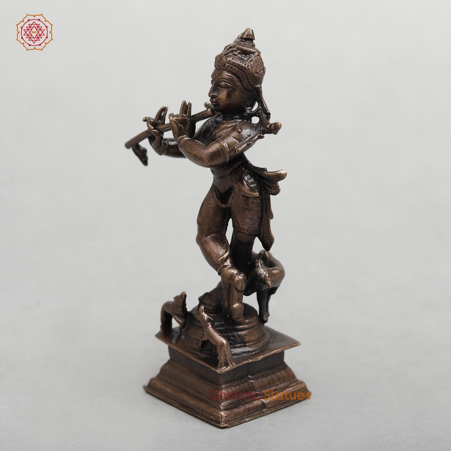 Copper Krishna With Cow Fine 4”