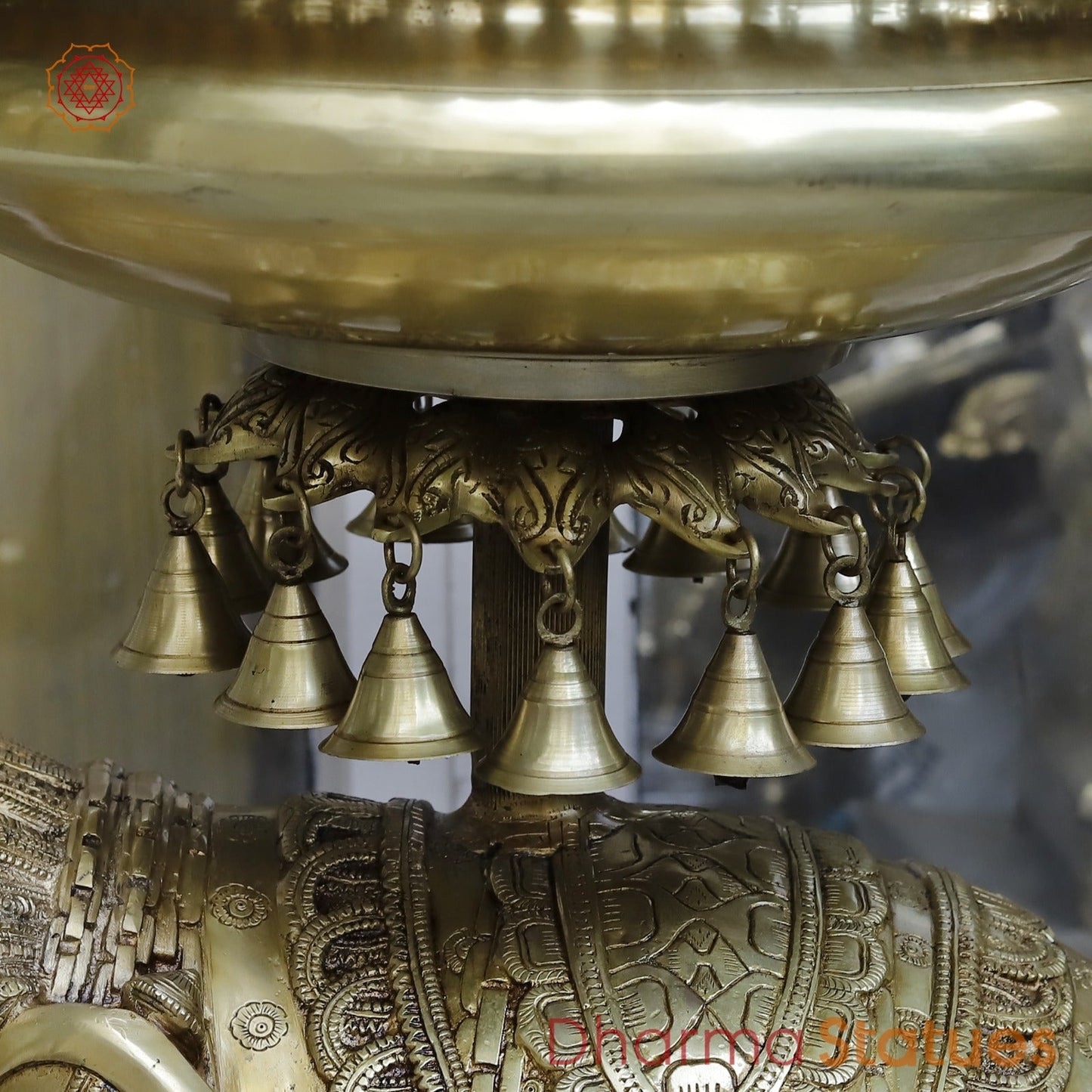 Brass Elephant Urli With Bells Fine, Speacial Gold Finish 31”
