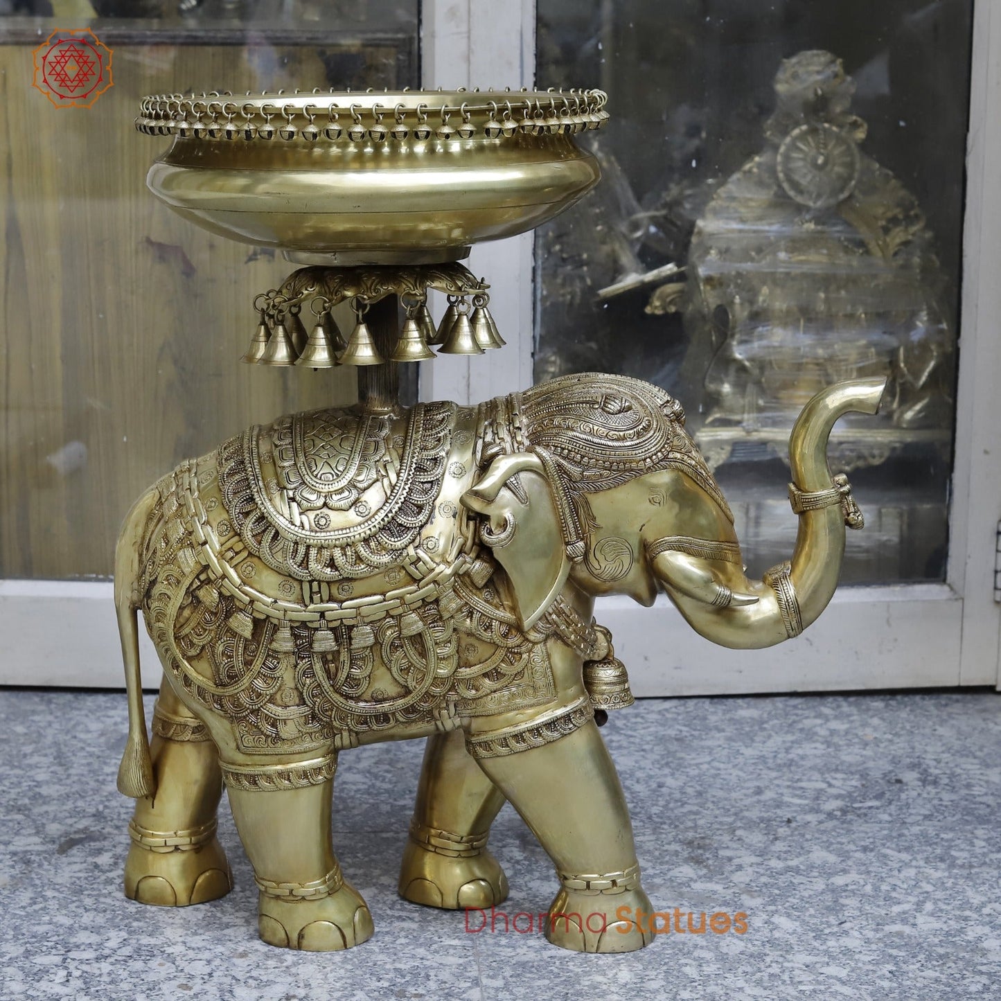 Brass Elephant Urli With Bells Fine, Speacial Gold Finish 31”
