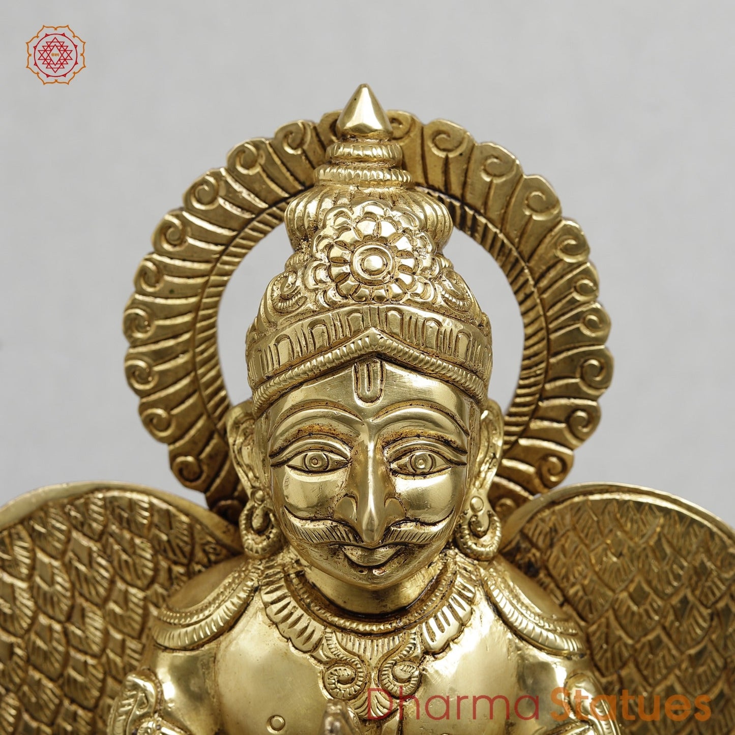 Brass Garuda Seated Fine with Mantra On the wings, Special Gold Finish 12”