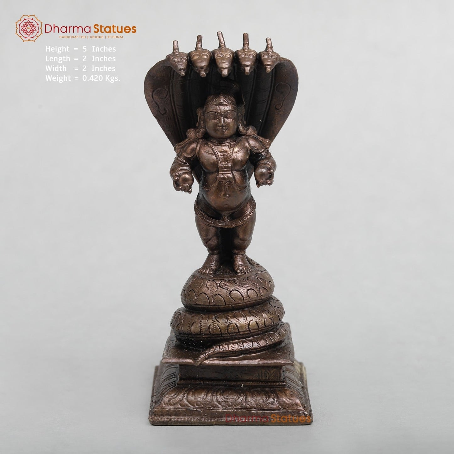 Copper Krishna standing Fine With Vasuki Snake 5”