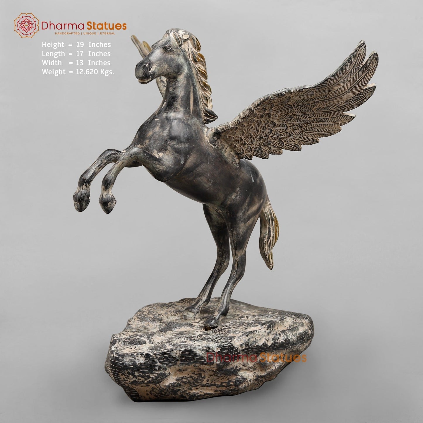 Brass Horse Flying From the Edge, Antique Patina Finish 19”