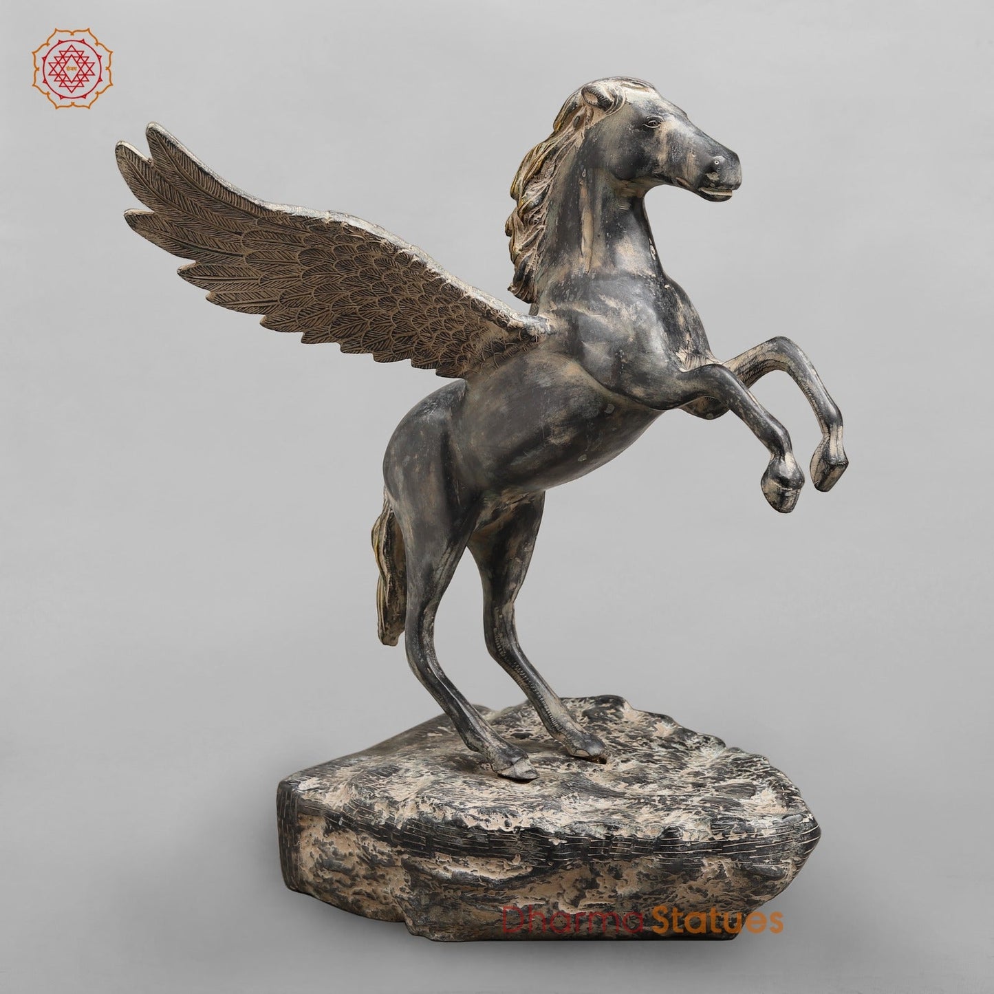 Brass Horse Flying From the Edge, Antique Patina Finish 19”