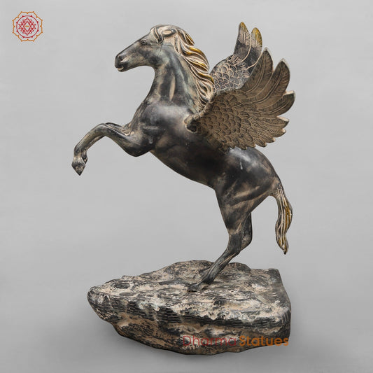Brass Horse Flying From the Edge, Antique Patina Finish 19”