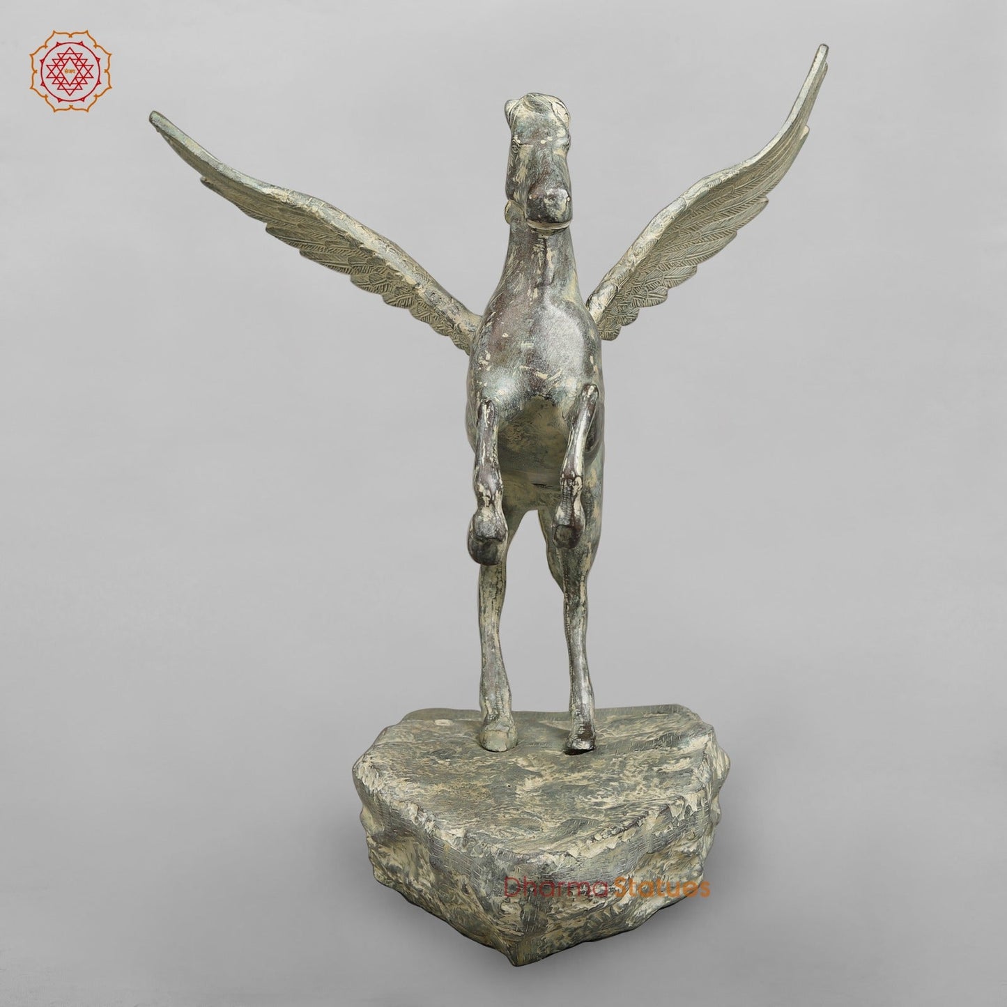 Brass Horse Flying From the Edge, Green Patina Finish 19”