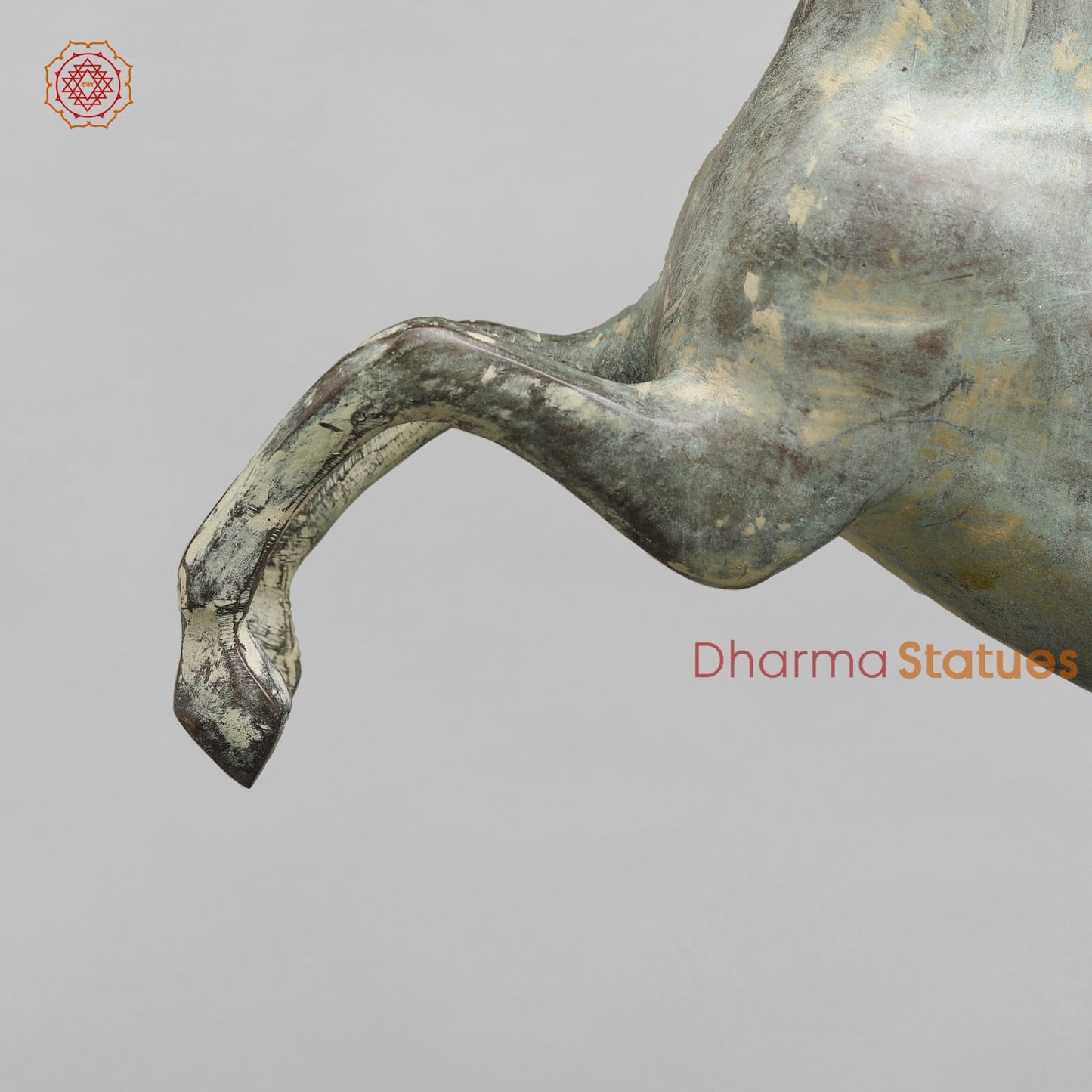 Brass Horse Flying From the Edge, Green Patina Finish 19”