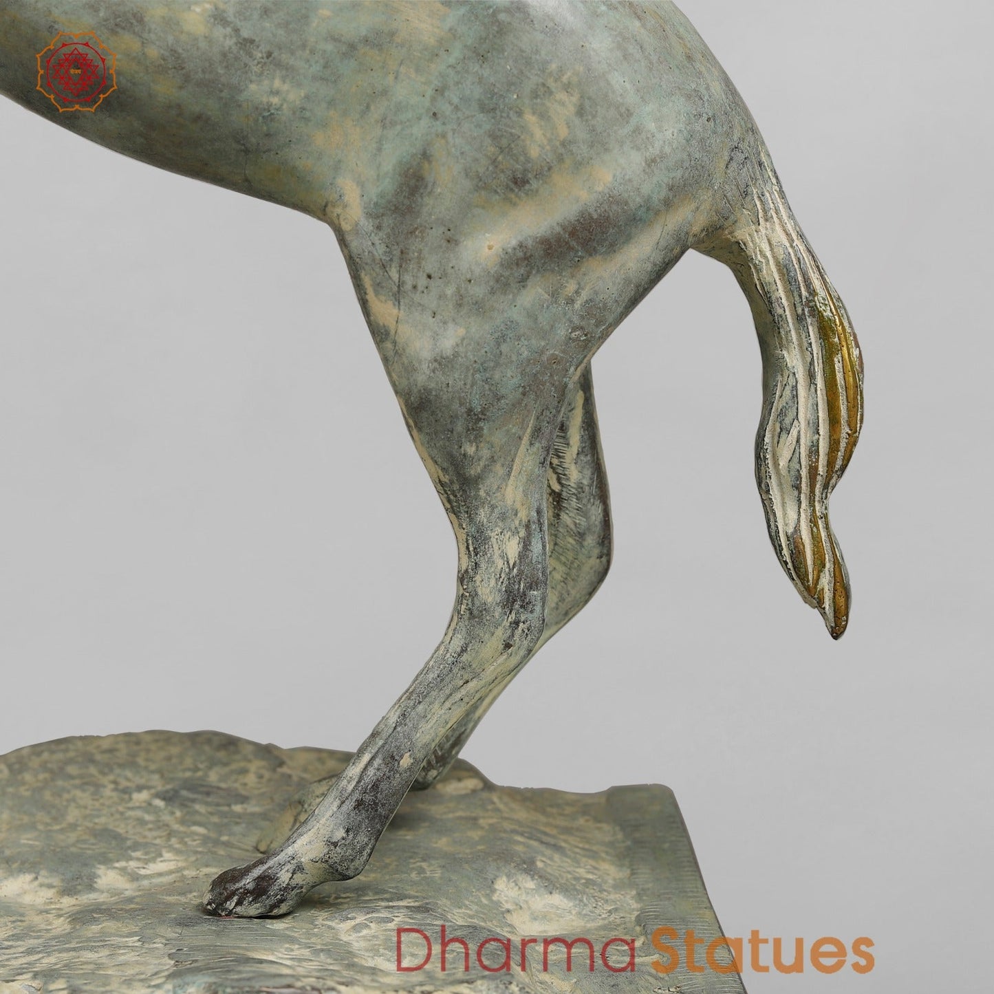 Brass Horse Flying From the Edge, Green Patina Finish 19”